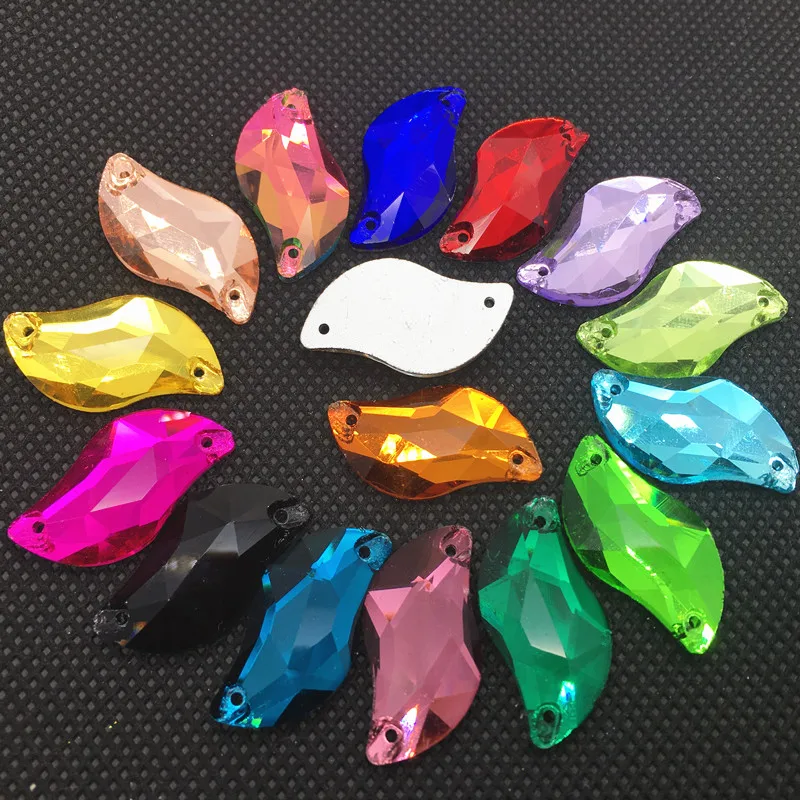 All size All color ab s shape sew on rhinestone leaf glass crystal sewing flatback 2 holes 6*12 10*20 14*30 for dress decoration