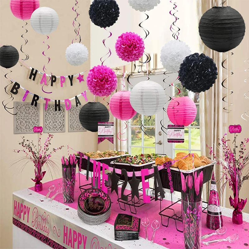 15pc Paper Flowers Balls and Paper Lanterns Hanging Party Decoration Set for Christmas Birthday Firetruck Baby Shower Graduation