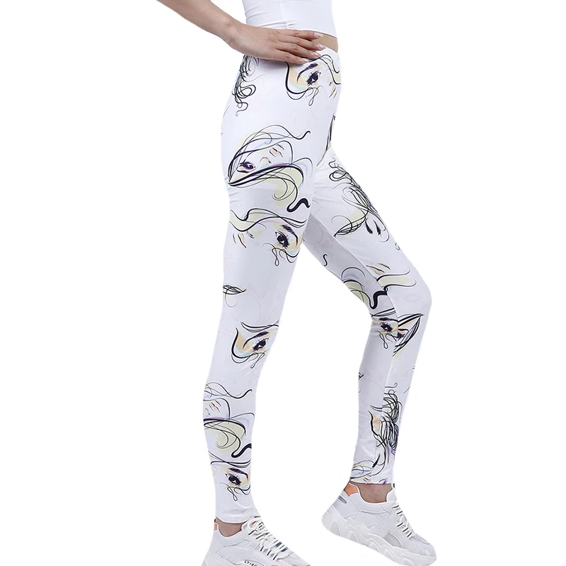 YSDNCHI Sexy Woman White Face Eyes Print Fitness Sport Elastic Sportswear Leggins Push Up Workout Legging High Waist Dropship