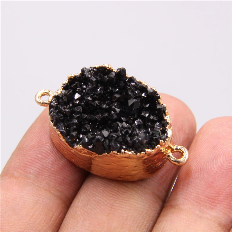 Natural black crystal quartz connector pendants necklace bracelet Accessories agates druzy connector charm pendant jewelry gifts