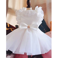 Pet Dog Wedding Dresses Pure Cotton White Lace Bowknot Tutu Dress For Small Medium Dog Chihuahua Teddy Costumes Outerwear 2022