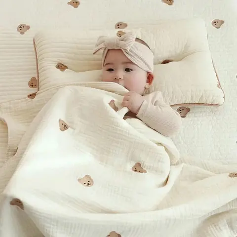 MILANCEL Ins 뜨거운 신생아 아기 담요 한국어 곰 자수 어린이 잠자는 담요 면화 침구 액세서리