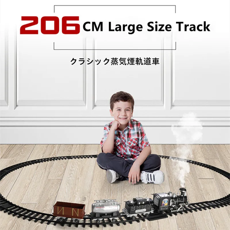 Children\'s Electric Smoking Rail RC Car Sound Light Music Parent-Child Interaction DIY Assembly Steam Remote Control Train Toy