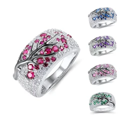 Elegante Romantico Prugna Ramo Anello di Cristallo Zircone Multicolor Pianta Squilla I Monili Best Regalo Per Le Donne Taglia 5 - 11