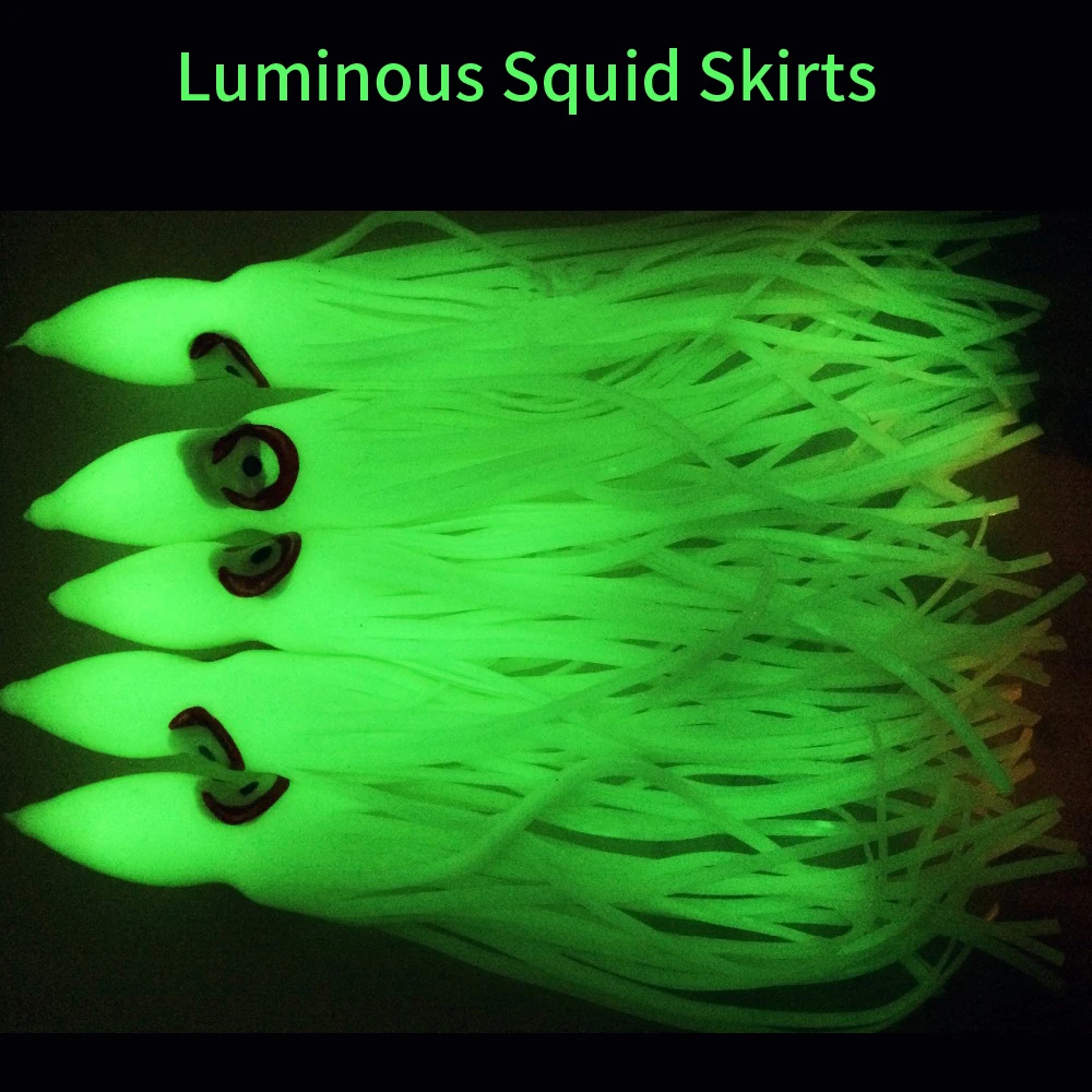 5-18cm Luminous Squid Skirts Soft Lure pesca Night Fishing Lure Octopus Glow Rubber Artificial Bait for Saltwater Fishing