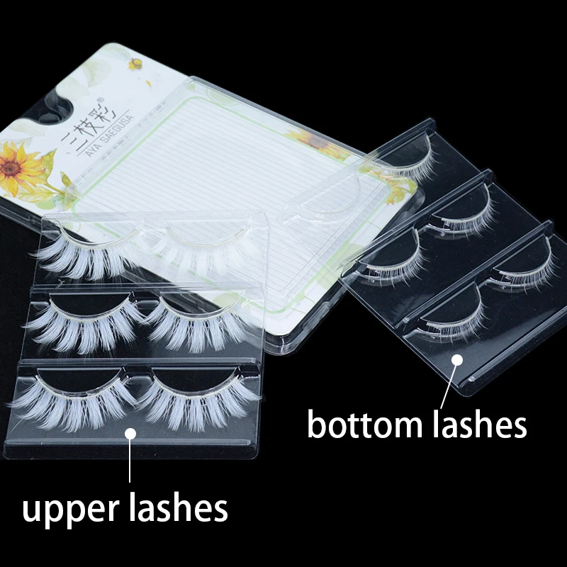 3 Pairs Fluffy Lace White Eyelashes 3D Natural Colored Artificial Vegan Silk Eye Lashes For Cosplay Halloween Makeup Party