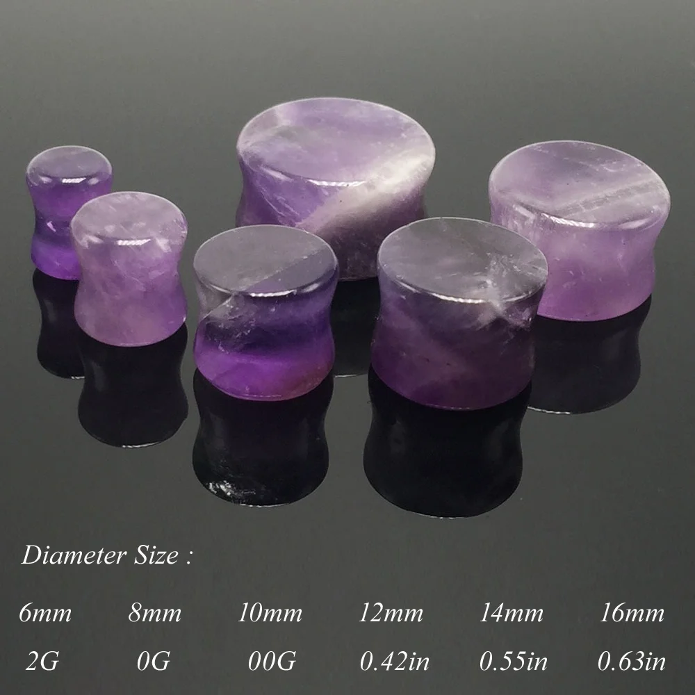 1 Pair Purple Stone Ear Tunnel Plugs Organic Stone Gauges Dilataciones Oreja Body Piercing Ear Reamer Expander Extension 6-25mm