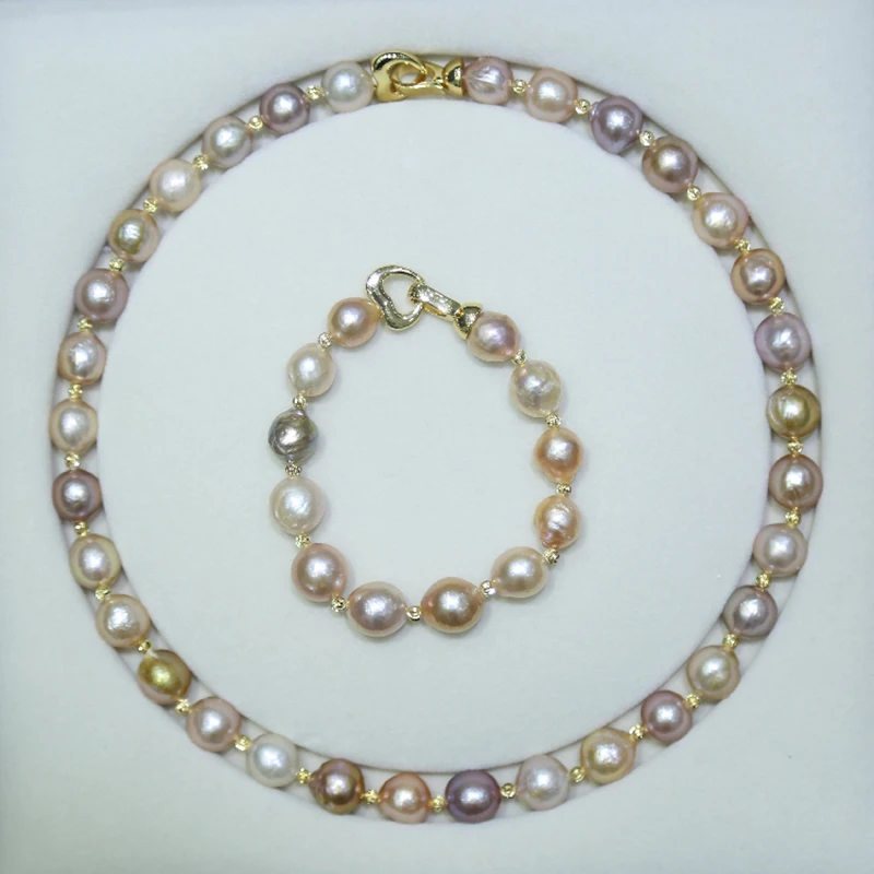 

18'' Cultured Mixed colour Keshi Pearl Necklace and Bracelet Set