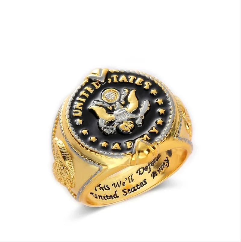 2024 Trend US Federal Army Badge This We\'ll Defend Two-Tone Men\'s Ring Cool Stuff Male Ring Gothic Accessories Mens Jewelry