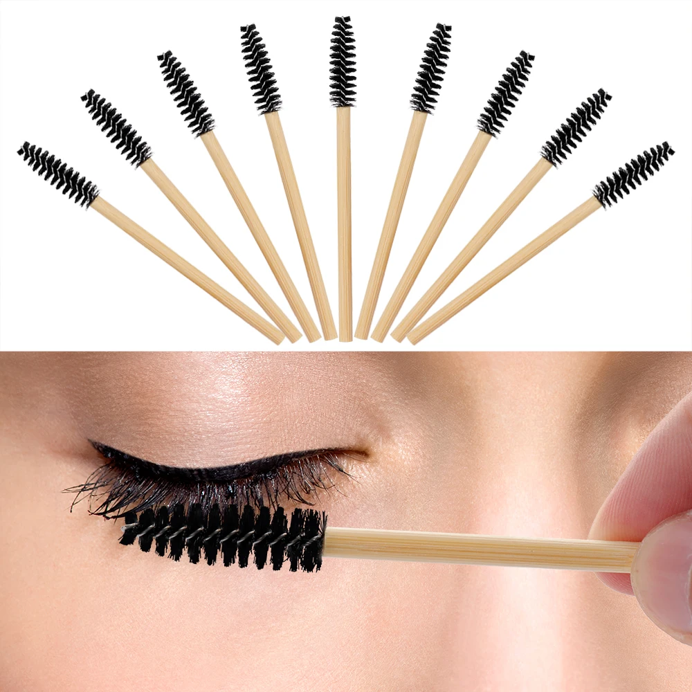 

2021 Bamboo Handle Eyelash Brush Makeup Eyelash Extension Disposable Eyebrow Brush Mascara Applicator Makeup Tools