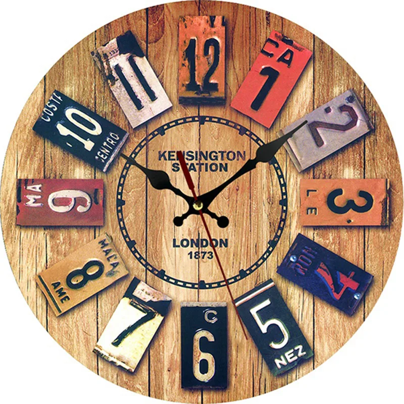 Vintage Wooden Wall Clock Modern Design Vintage Rustic Retro Clock Home Office Cafe Decoration Art Large Wall Watch