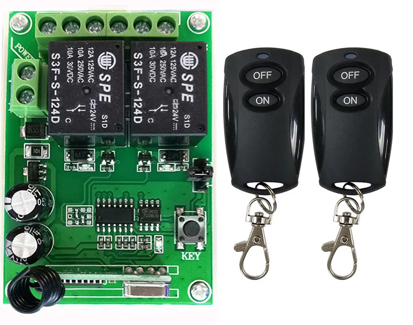 DC12V 24V 2CH 2CH Remote Control Light Switch Relay Output Radio Receiver Module and black Transmitte Garage Doors Electric Door
