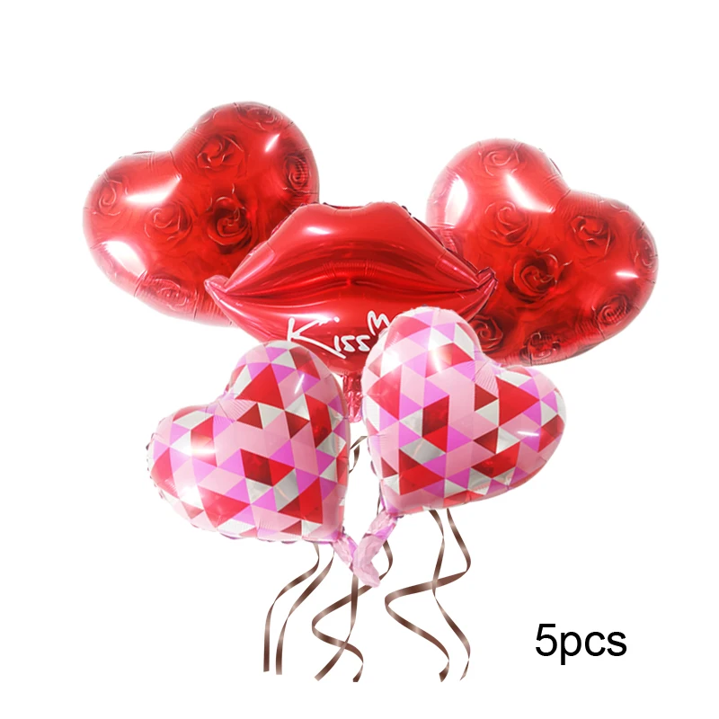 5pcs wedding heart balloons Lips foil ballons  18 inch red I love you Roses globos loving Confession ballons party decoretions