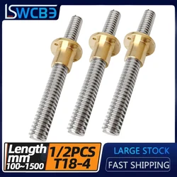 304 Precision Stainless Steel Trapezoidal Screw T18*4 Large Screw With Copper Nut T16 T20 T25 T30 Diameter 18