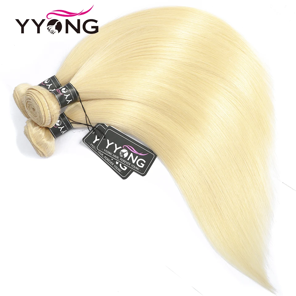 YYong 613 Honey Blonde 3/4Bundles With 4x4 Closure Brazilian Remy Straight Human Hair Bundles With Lace Closure For Woman