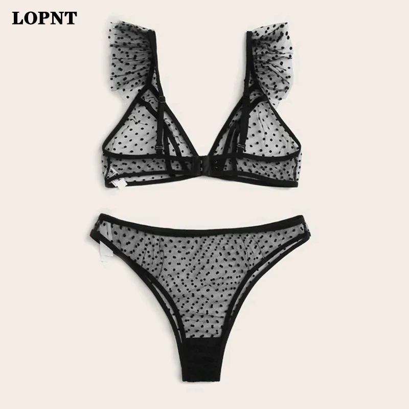 LOPNT Ladies New Bras Set Polka-Dot Sling Sexy Lingeries Lace Three-Point Sexy Suit With Garter Belt Comfortable Lace Underwears