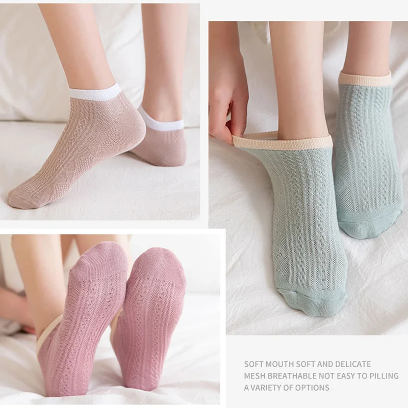 10pieces=5 Pairs Women Socks Spring Summer Cute Japanese Boat Socks Shallow Mouth Low Cut Cotton Ins Tide Thin Ankle Sock Meias