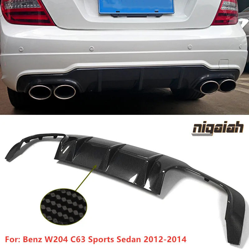 Rear Diffuser Spoiler Rear Lip for Mercedes Benz W204 C63 AMG C300 Sport Sedan 2012 2013 2014 Rear Bumper Diffuser Carbon Fiber