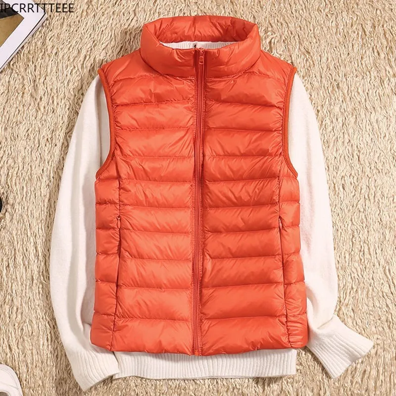 Ultralight Down Vest Women 2023 New Sleeveless Women White Duck Down Waistcoat Puffy Padded Warm Vest Jacket