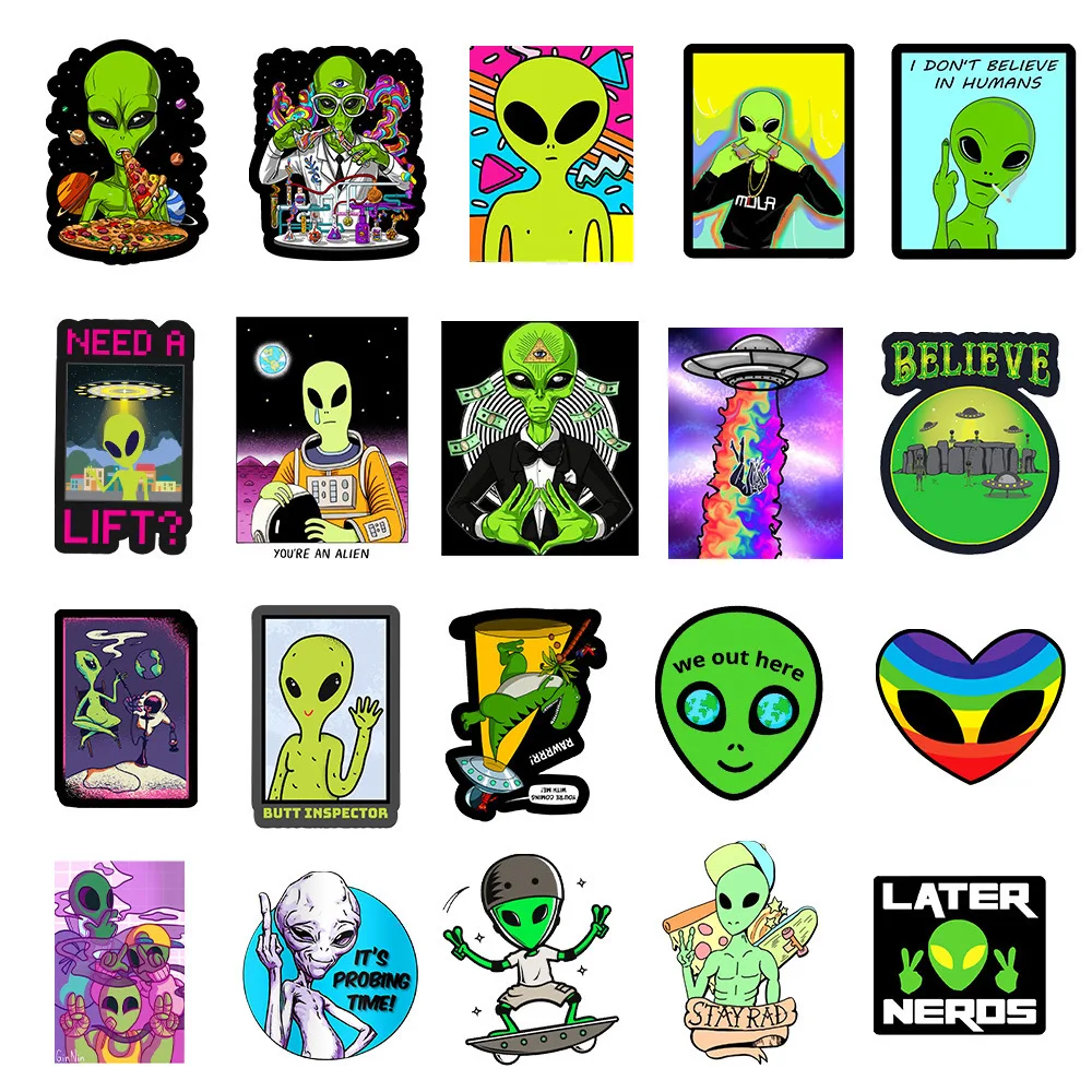 10/30/50PCS Alien UFO Anime Stickers Laptop Guitar Luggage Fridge Phone Bike Waterproof Graffiti Sticker Decal Kid Classic Toys