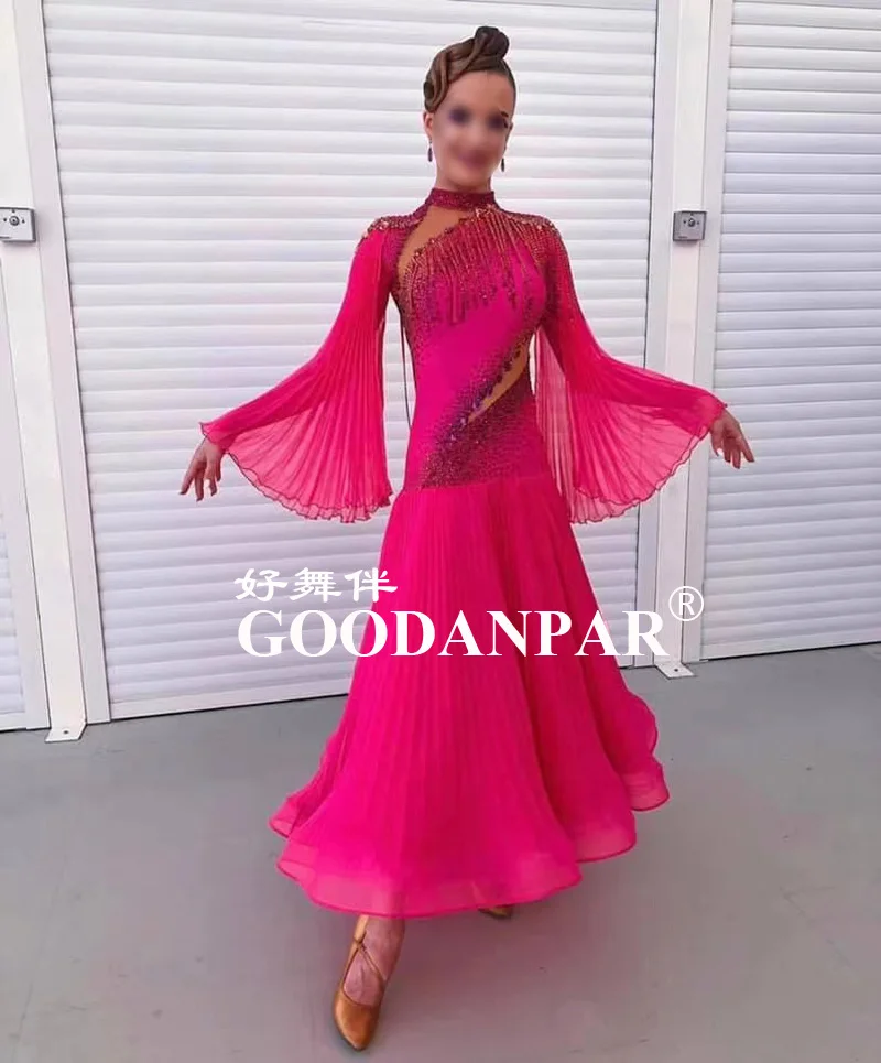 New! costumes ballroom dance dress for women competition dresses standard  dancing clothes long sleeveRose red