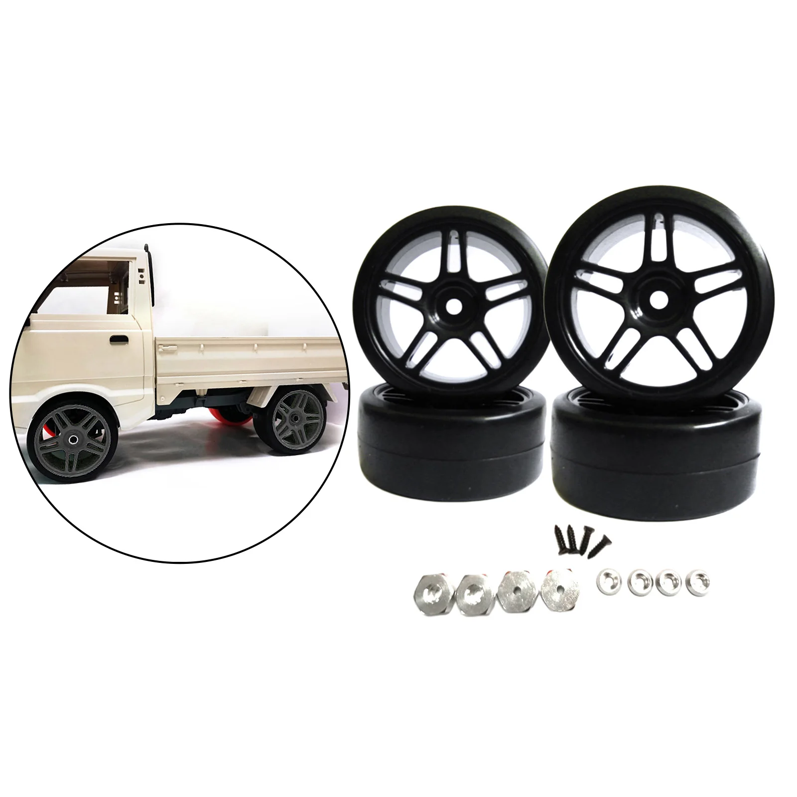 4 pcs RC Car Drift Rubbe Tires with Wheel Rims for WPL D12 1:10 RC Truck Upgrade Parts On-road Wheels Assembly Parts