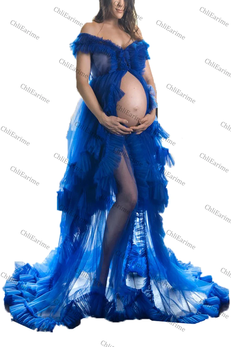 Pure color transparent half-sleeved maternity dress, dressing gown, robe, suit for photo taking