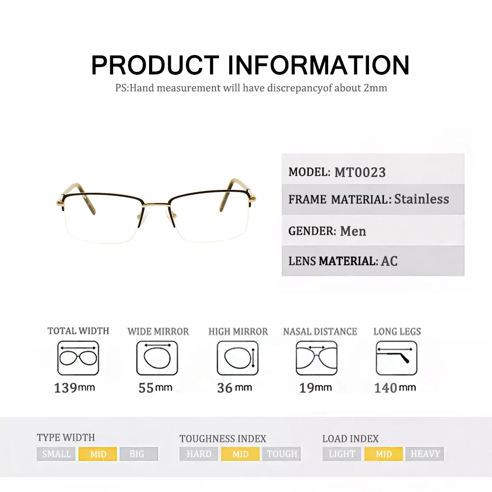 Ultralight Square Myopia Prescription Eyeglasses Male Metal Half Rim Eyewear give free galsses