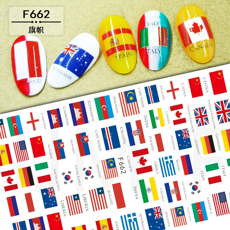 5 Sheets Adhesive National Flag Foil Nail Art Decorations Sticker Decals Manicure Nails Stickers Accesorios Supplies Tool