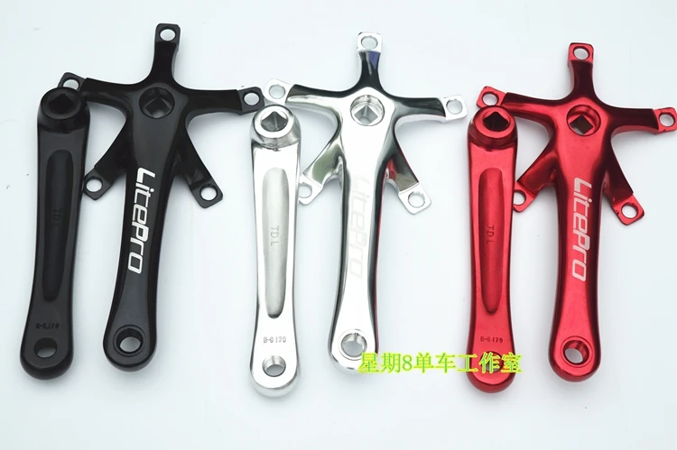 LITEPRO 412 Folding Bike Crank BCD 130mm Aluminum Alloy Square Hole Crank 170mm Folding Bicycle Crankset Part Black/Red/Silver