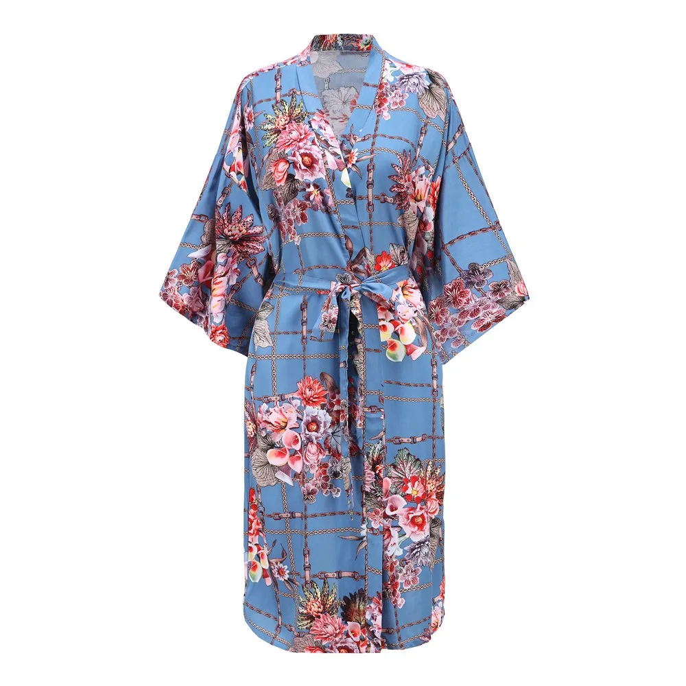 Bata Kimono de viscosa para mujer, ropa de dormir para el hogar, bata de baño, Camisón con cinturón, ropa de dormir suave, vestido de noche Sexy