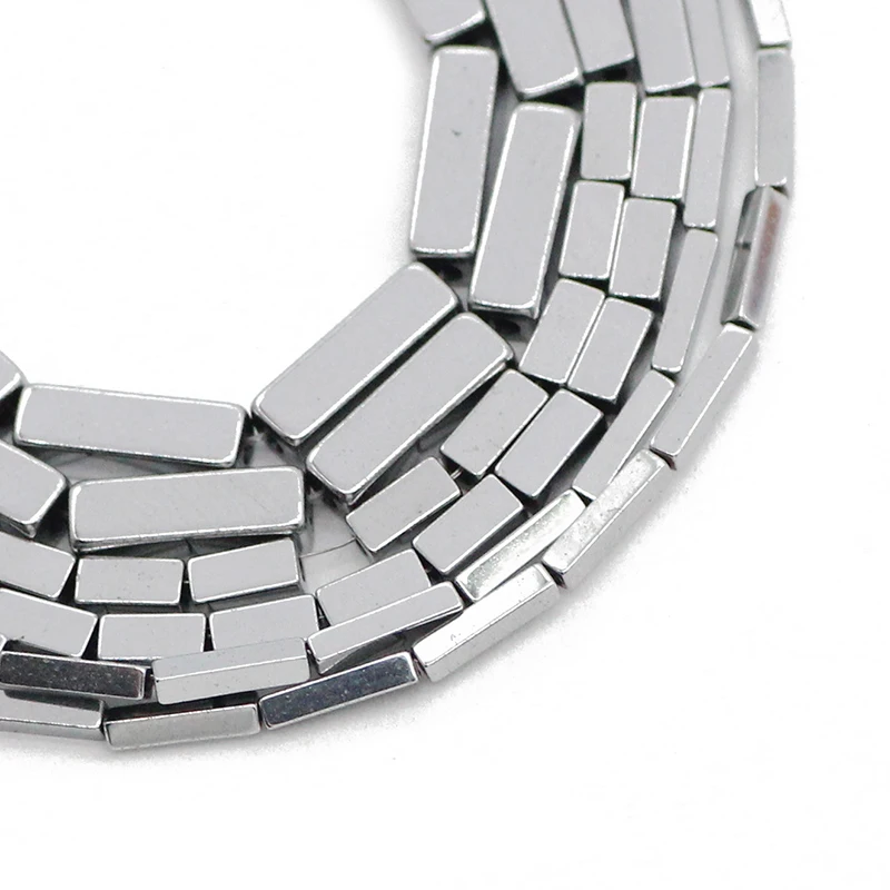 Rectangle Cuboid Square Plating Silver Color Hematite Natural Stone Spacer Loose Beads For Jewelry Making DIY Bracelet 4/6/9MM