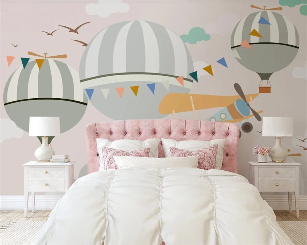 

Beibehang на заказ, скандинавский минималистичный ручная роспись, воздушный шар в виде самолета, детская комната, фон, обои, обои, домашний декор