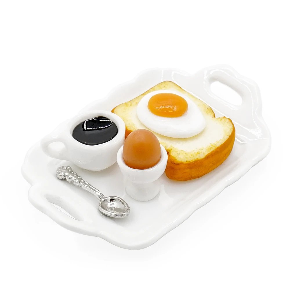 

Odoria 1:12 Miniature Breakfast Set Bread Egg Coffee on Ceramic Tray Simulation Kitchen Food Doll House Accessories Decoration