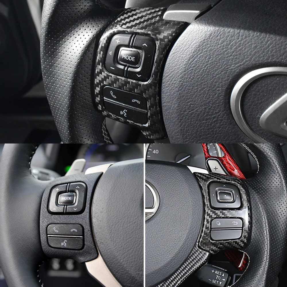 2pcs Real Carbon Fiber Steering Wheel Functional Button Trim Frame Cover For Lexus IS200 250 IS300 NX200 NX300 RC200 RC300 CT200