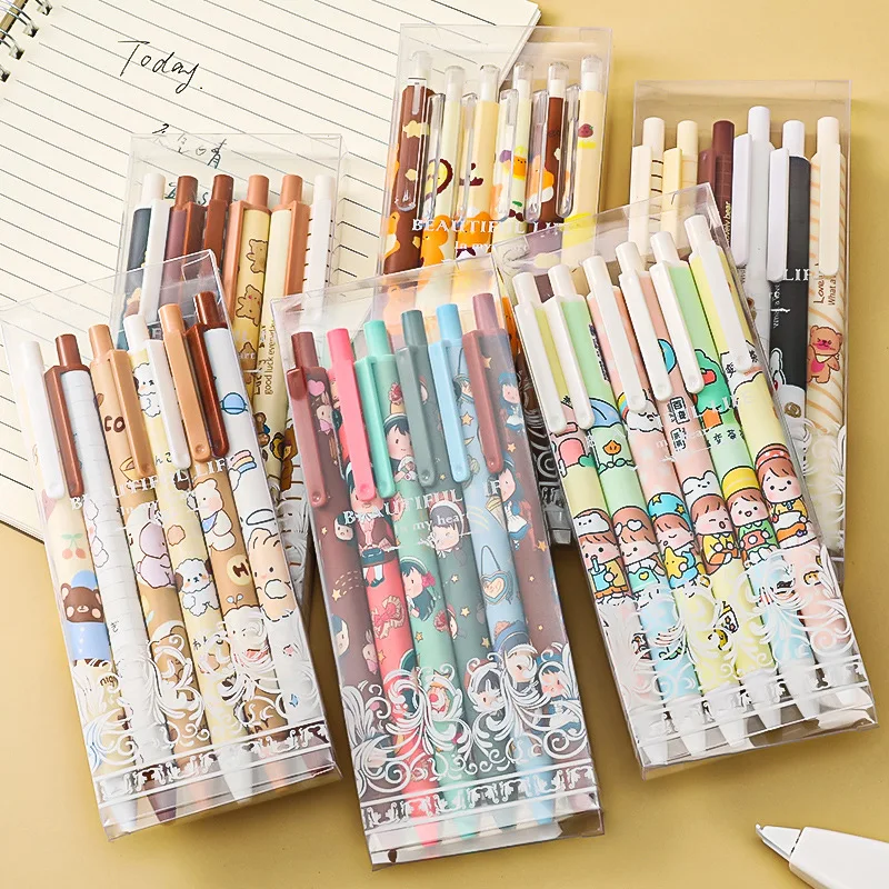 

Zoecor 6Pc/Lot Kawaii Gel Pen Set Cute Ballpoint Pens ручки 0.5mm Black Ink Cartoon School Student Stationery Supplies Caneta