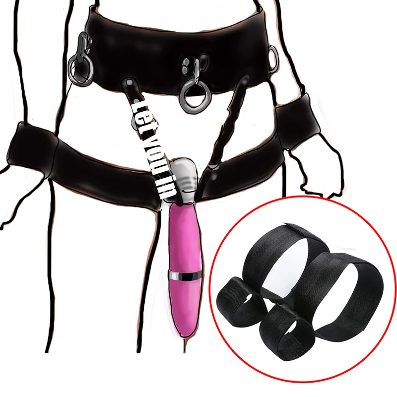 Leather Forced Orgasm Bondage,BDSM Masturbation Device,Strap-on Dildo Vibrator Harness,Chastity Panties,Wrist to Thigh Cuffs