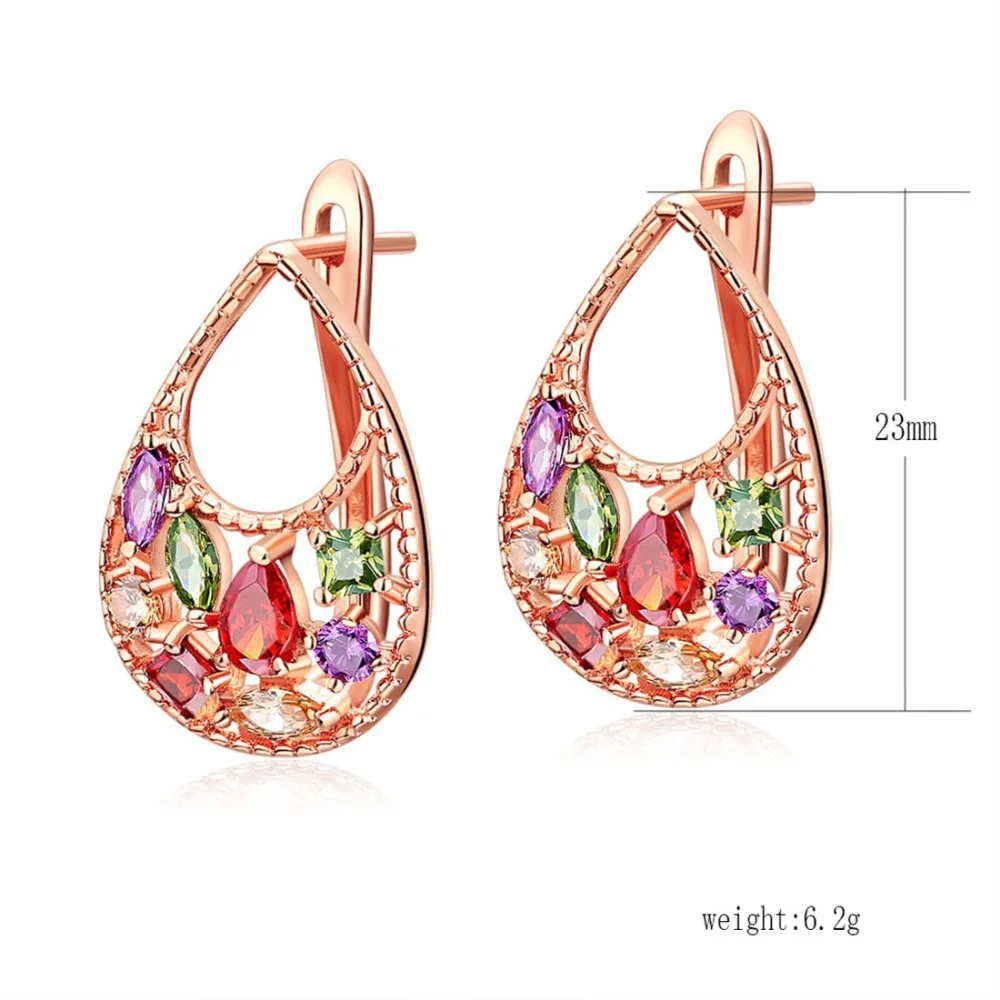 HUAMI Fashion Rose Gold Color Stud Earrings Jewelry for Women 2021 Super Shine Cubic Zirconia Boucle Oreille Femme