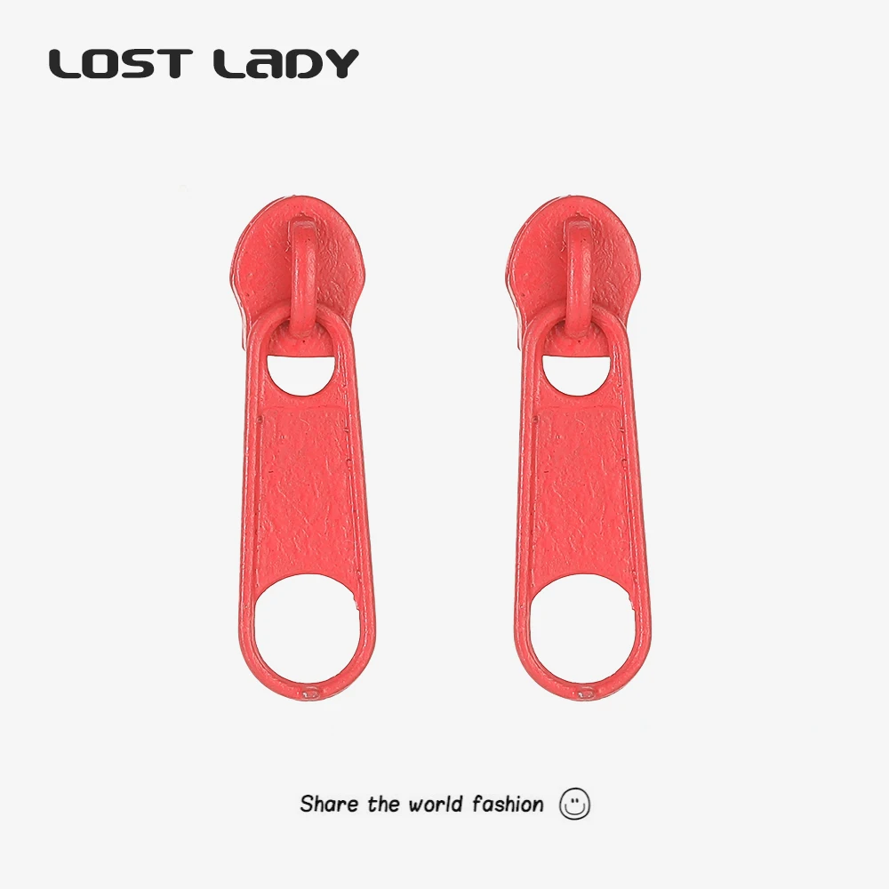 Lost Lady Funny Metal Zip Fastener Drop Earrings Kpop Cute Zipper Pendent Earrings for Women Girls Gift Jewelry 2021 Fashion