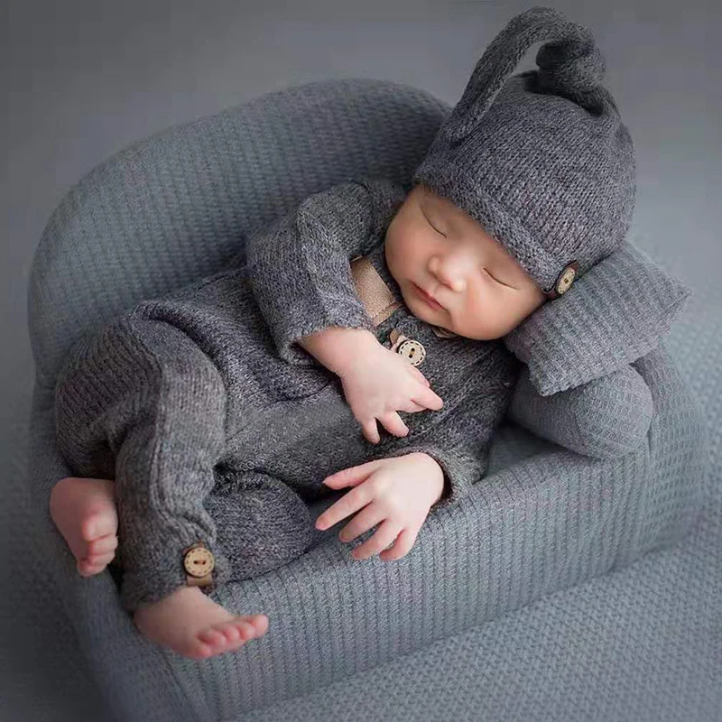 Newborn Baby Clothing Photo Shoot Costumes Infant Boy Girl Photo Rompers Outfits With Hat Lace Dress Knitted Jumpsuit Sets