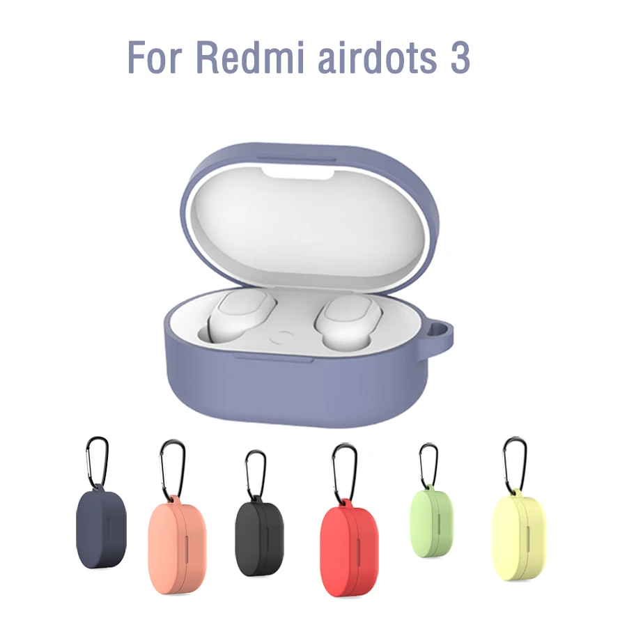 Earphone Silicone Case With Hook for Xiaomi Redmi AirDots 3 Headphones Cover TWS Earphone Wireless Charging Box Case