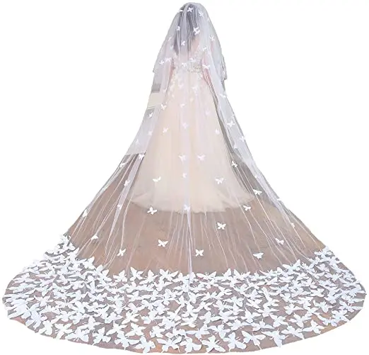 2Tires Wedding Veils Cathedral Veil for Brides with Butterfly Appliques