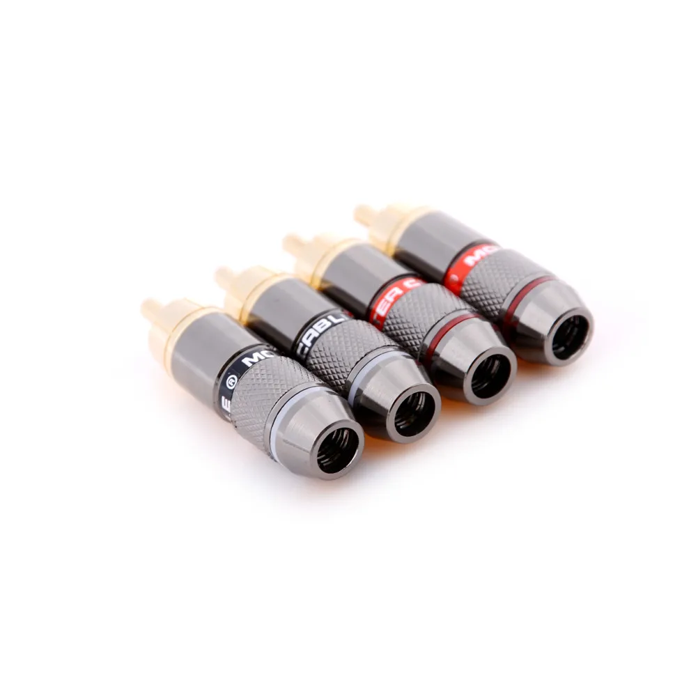 Zlinkj 4 pçs/lote alta qualidade chapeamento de ouro rca conector rca macho plug suporte 6mm cabo atacado