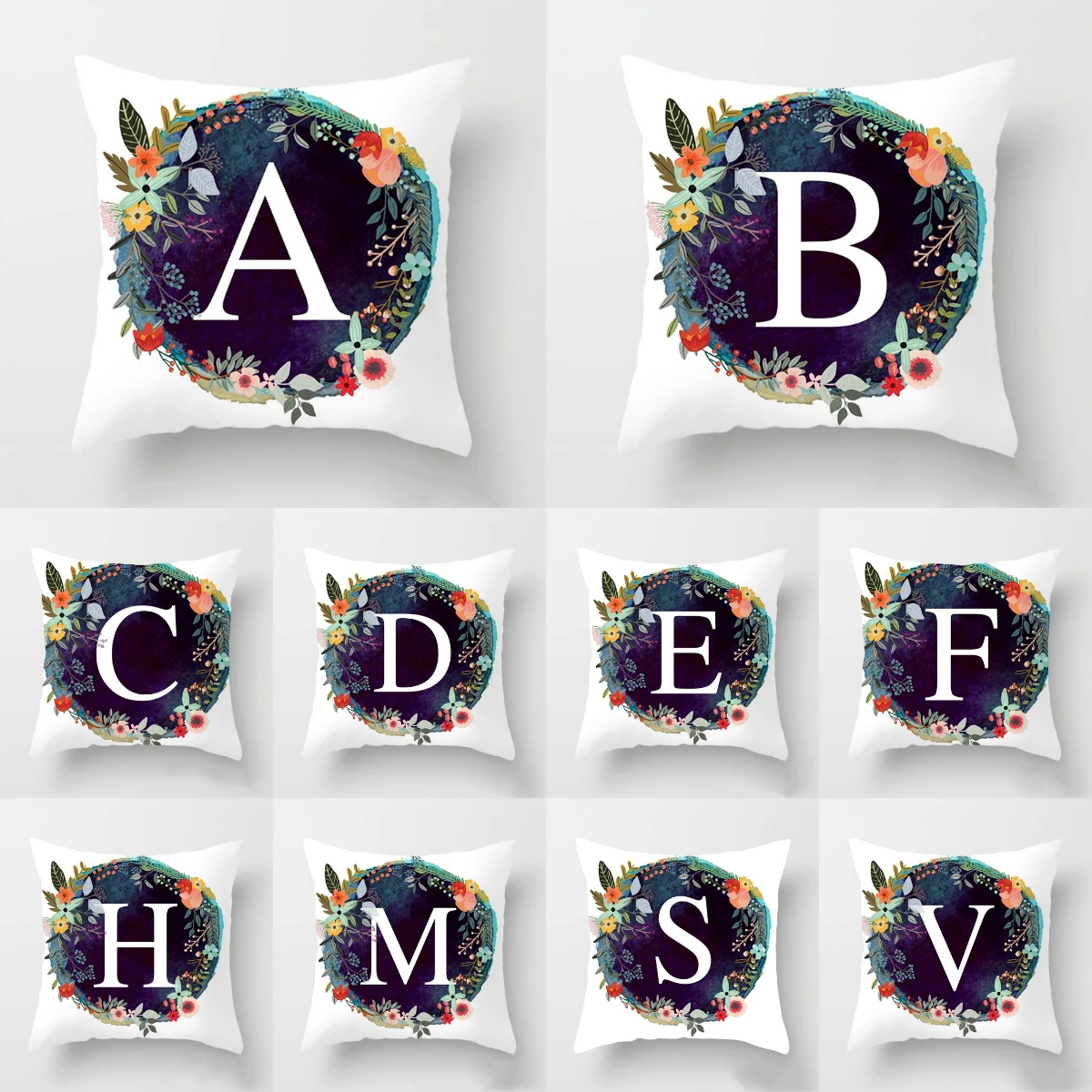 New English Alphabet Floral Pillowcase Blue Green Garland Print Cushion Cover Hot Decorative Pillows Cover for Sofa Couch Chairs