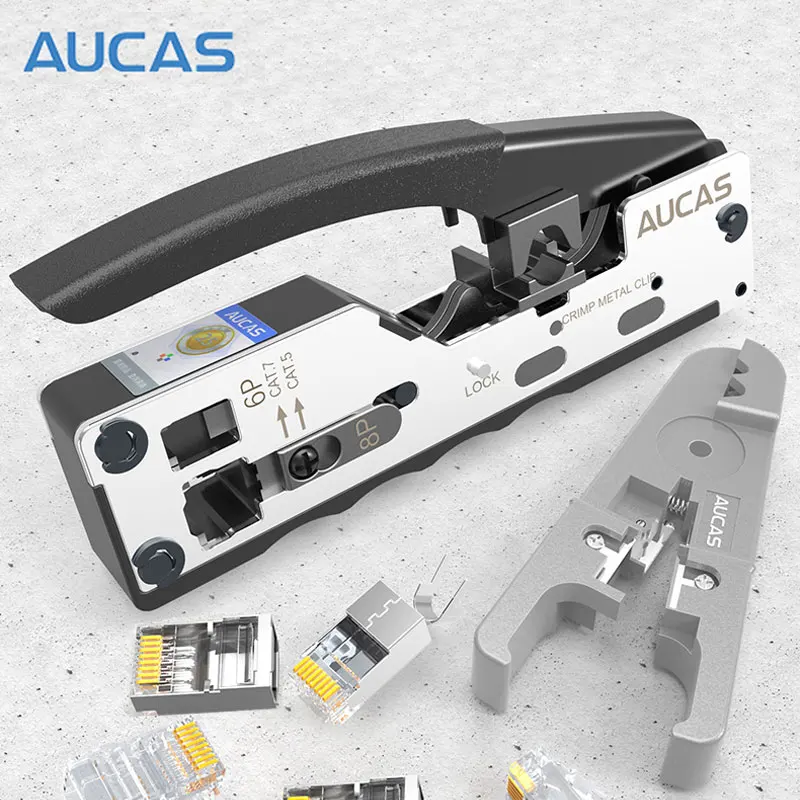 AUCAS-Outil réseau multifonction, kits de câble à sertir, décapant, poinçon vers le bas, prise de pressage, coupeur gratuit, RJ45, RJ12, RJ11, Cat7,