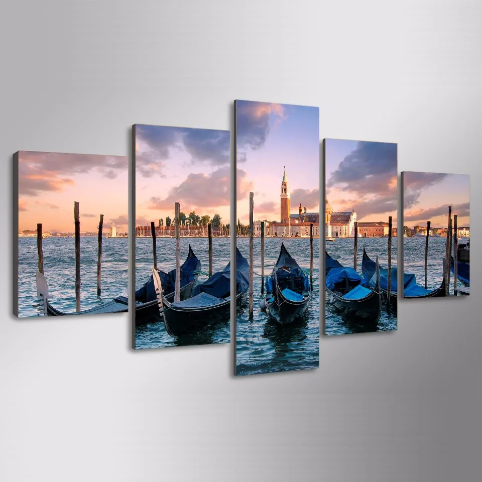 No Framed Canvas 5 Panel Venezia Venice Italy Sea Port Wall Art Posters Home Decor Accessories Living Room Decoration Paintings