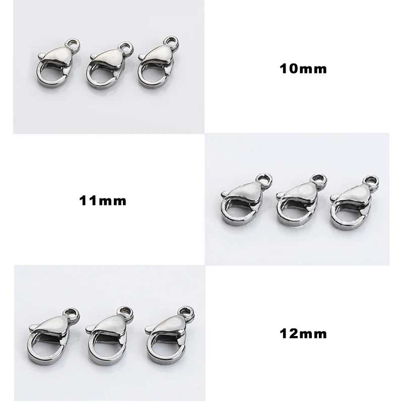 10pcs/lot  Lobster Clasps Hooks for DIY Jewelry Findings Stainless Steel Connect Buckle 10mm 11mm 12mm