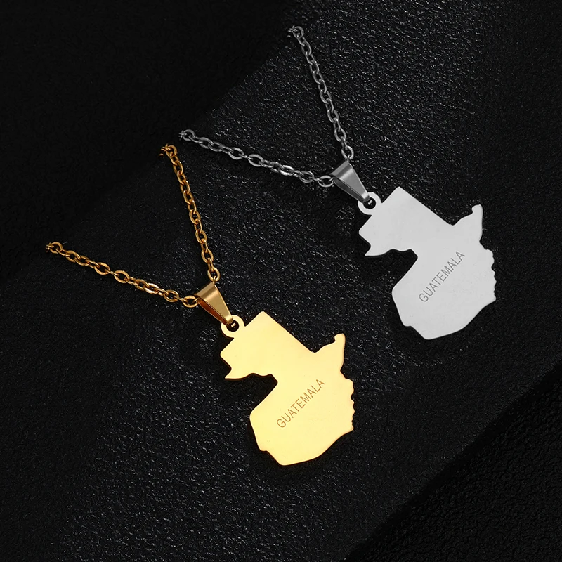 SONYA Guatemala Map Pendant Necklace for Women/Men stainless steel Gold Color Jewelry Map of Guatemala