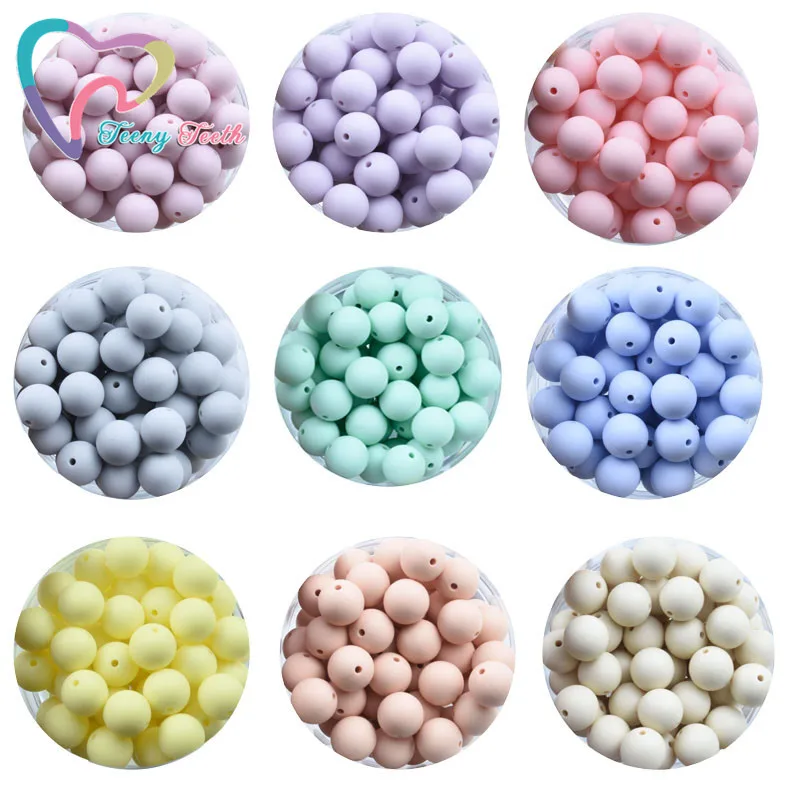 

Teeny Teeth 100 PCS 45 Colors 12-15 MM Silicone Baby Teether Round Beads BPA Free Chewable Silicone Beads DIY Teething Toys