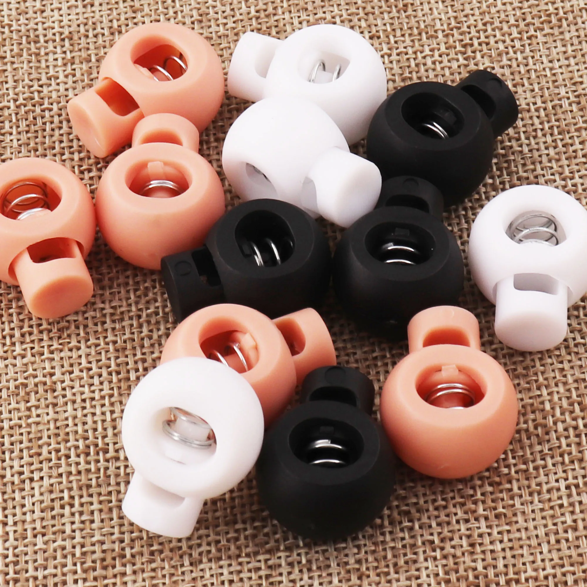 20 pcs Black/White/Pink Single Hole Round Ball Cord Lock Toggles Stopper Stops drawstring lock spring Adjuster Stop cord